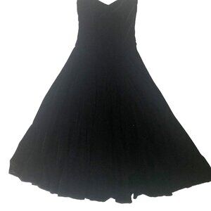 Black rayon velvet tea length dress